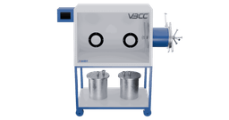 Spacious glove box (1200 x 900 x 800 mm) for air-sensitive samples, featuring polycarbonate glass and a cylindrical antechamber